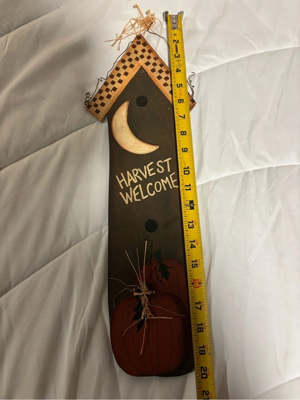 Harvest Welcome Wooden Fall Wall Hanging - Brown & Orange with pumpkins